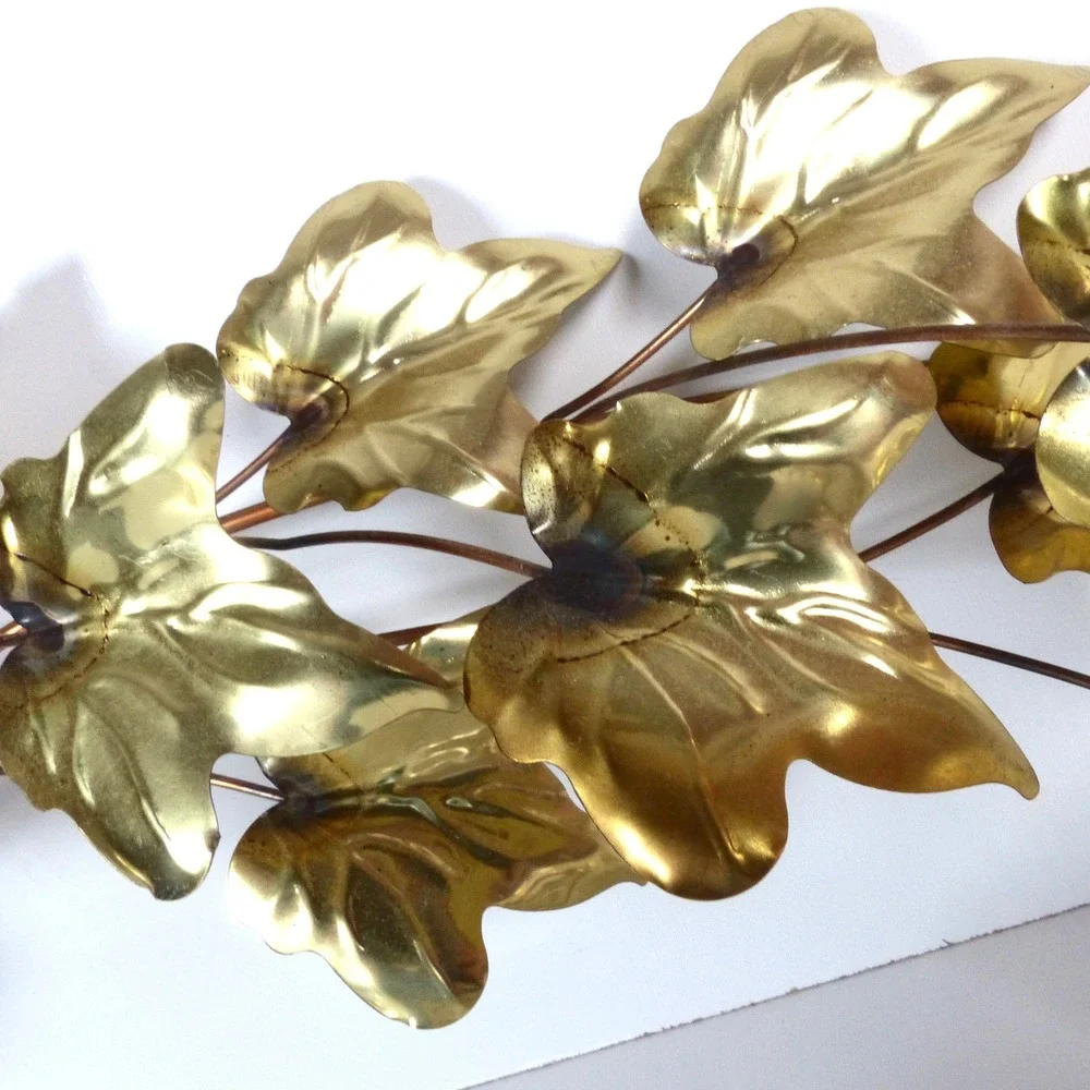 Home Interiors Vintage Ivy Leaf Branch Brass Gold Toned Metal Wall Decor 2 Piece